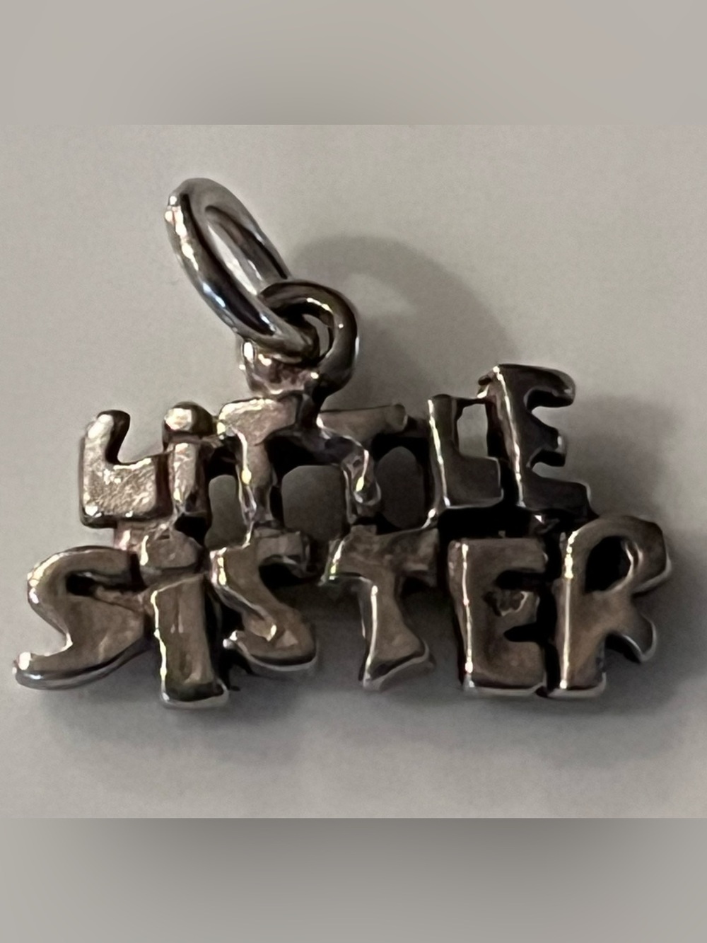 Sterling Silver 925 Word “Little Sister” Charm Pendant - Silver